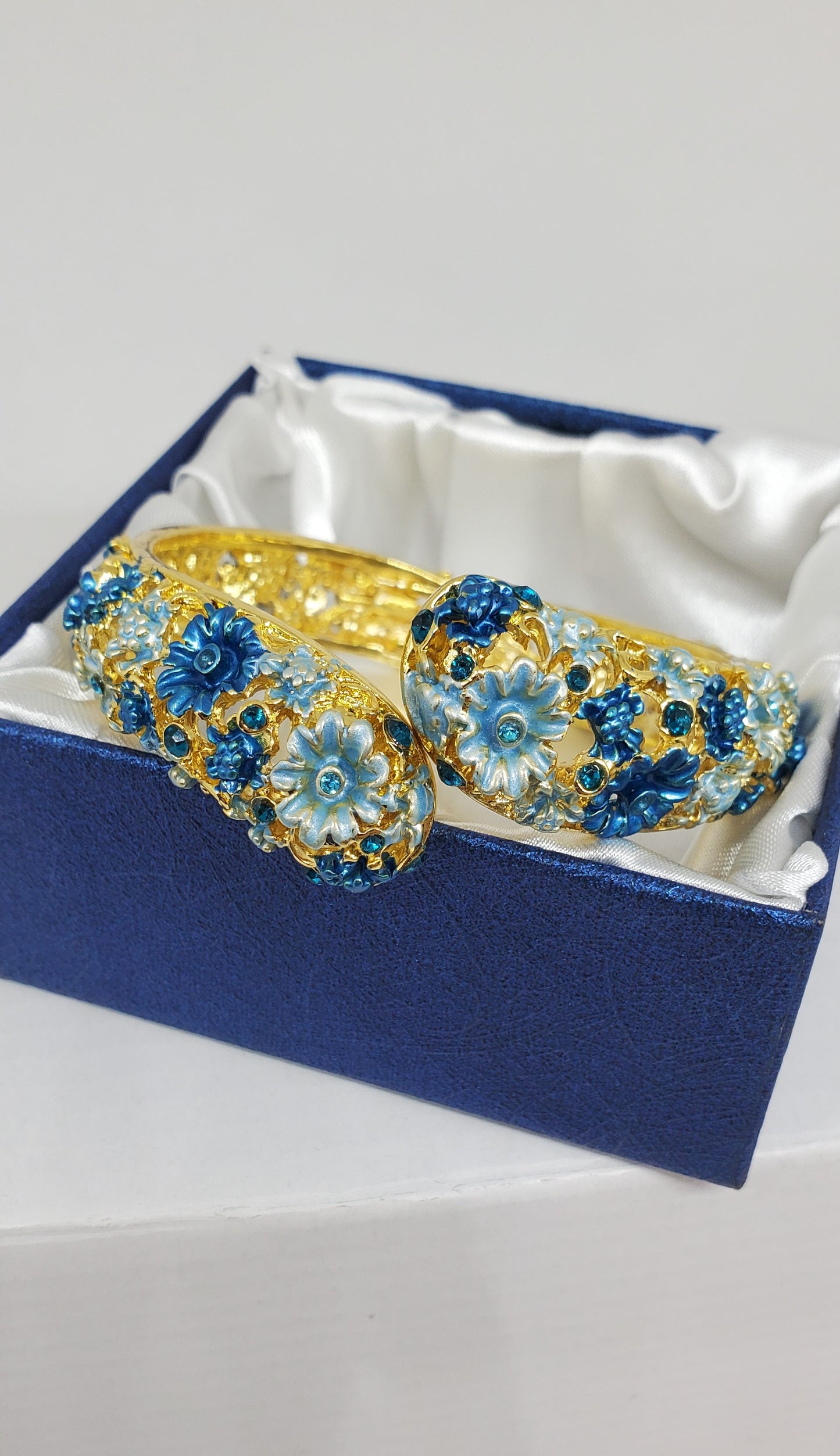 Blue Hand Painted Crystal Enameled Bracelet
