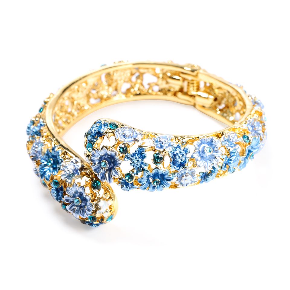 Blue Hand Painted Crystal Enameled Bracelet