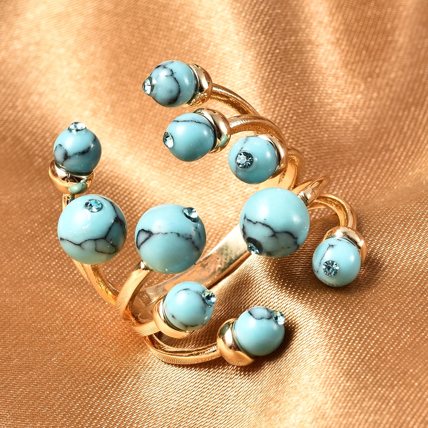 Open Cage Genuine Stone Ring in Lapis Lazuli, Tiger's Eye or Howlite