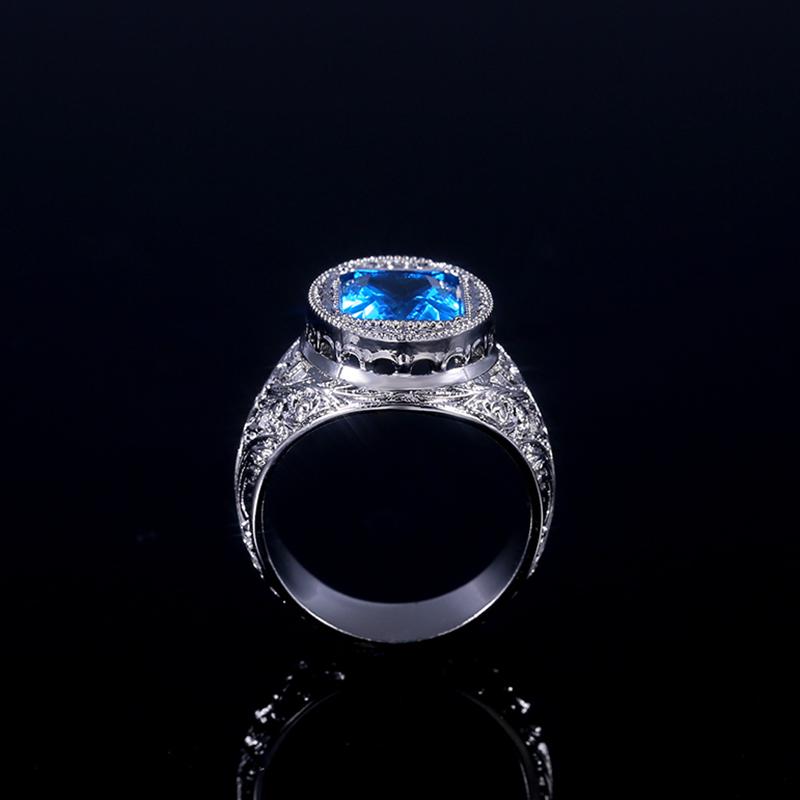 Unisex Blue Topaz Platinum over Silver Ring Ring Whimsicalia