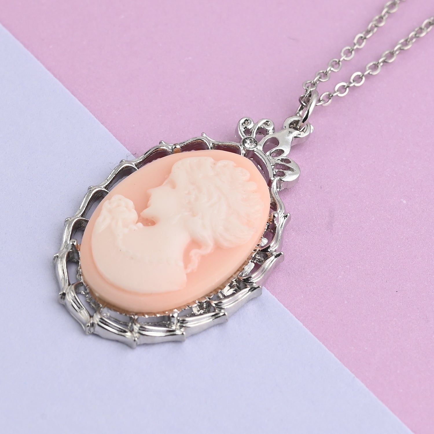 Cameo Necklace and Earring Set in Blue Teal or Blush Pink