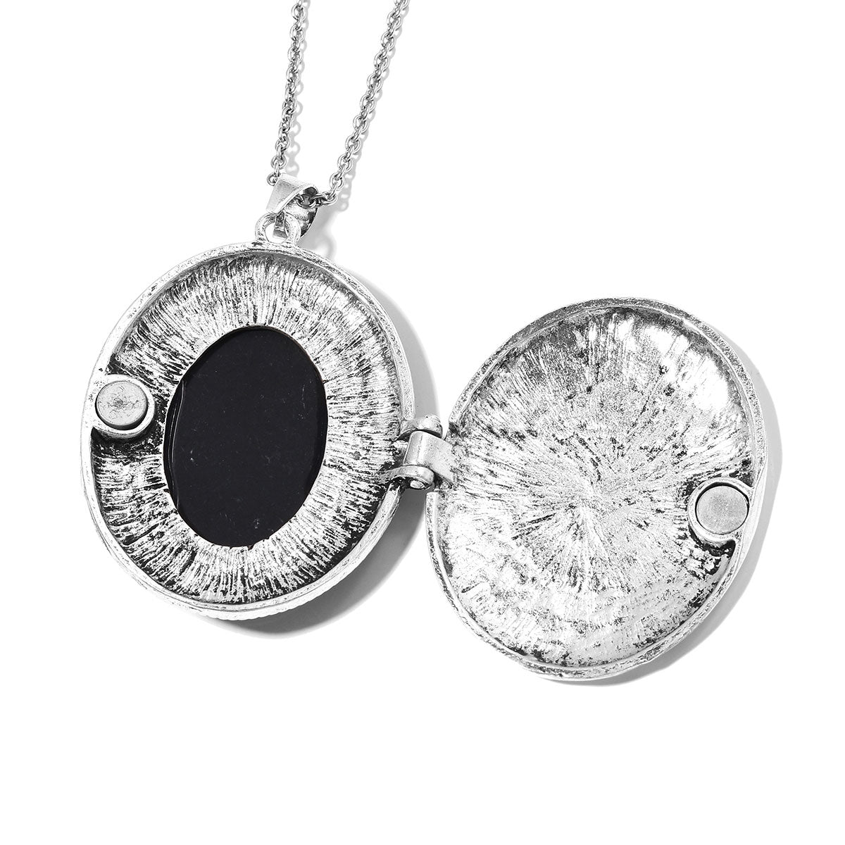 Cameo Pendant Necklace 24 Inches in Black Oxidized Silvertone