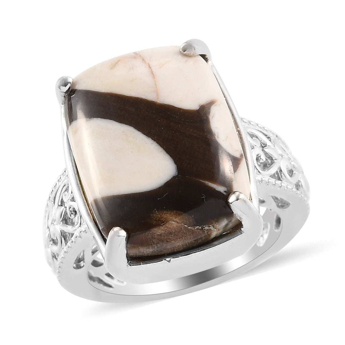 Camouflage Jasper Ring in Silver Size 6