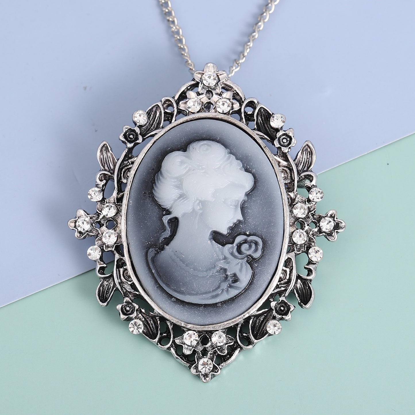 Blue Gray Cameo Necklace/Pin