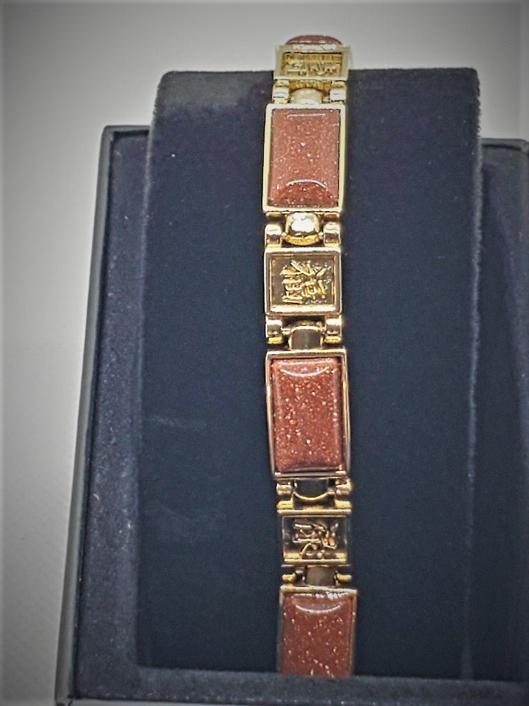 Magnetic Gold Sandstone Chinese Blessing Characters Necklace