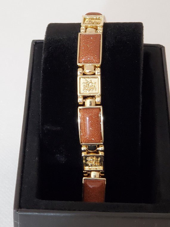 Magnetic Gold Sandstone Chinese Blessing Characters Necklace