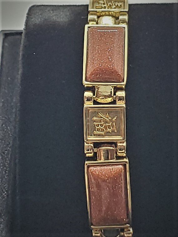 Magnetic Gold Sandstone Chinese Blessing Characters Necklace