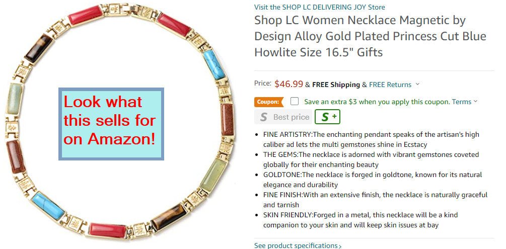 Magnetic Gold Sandstone Chinese Blessing Characters Necklace