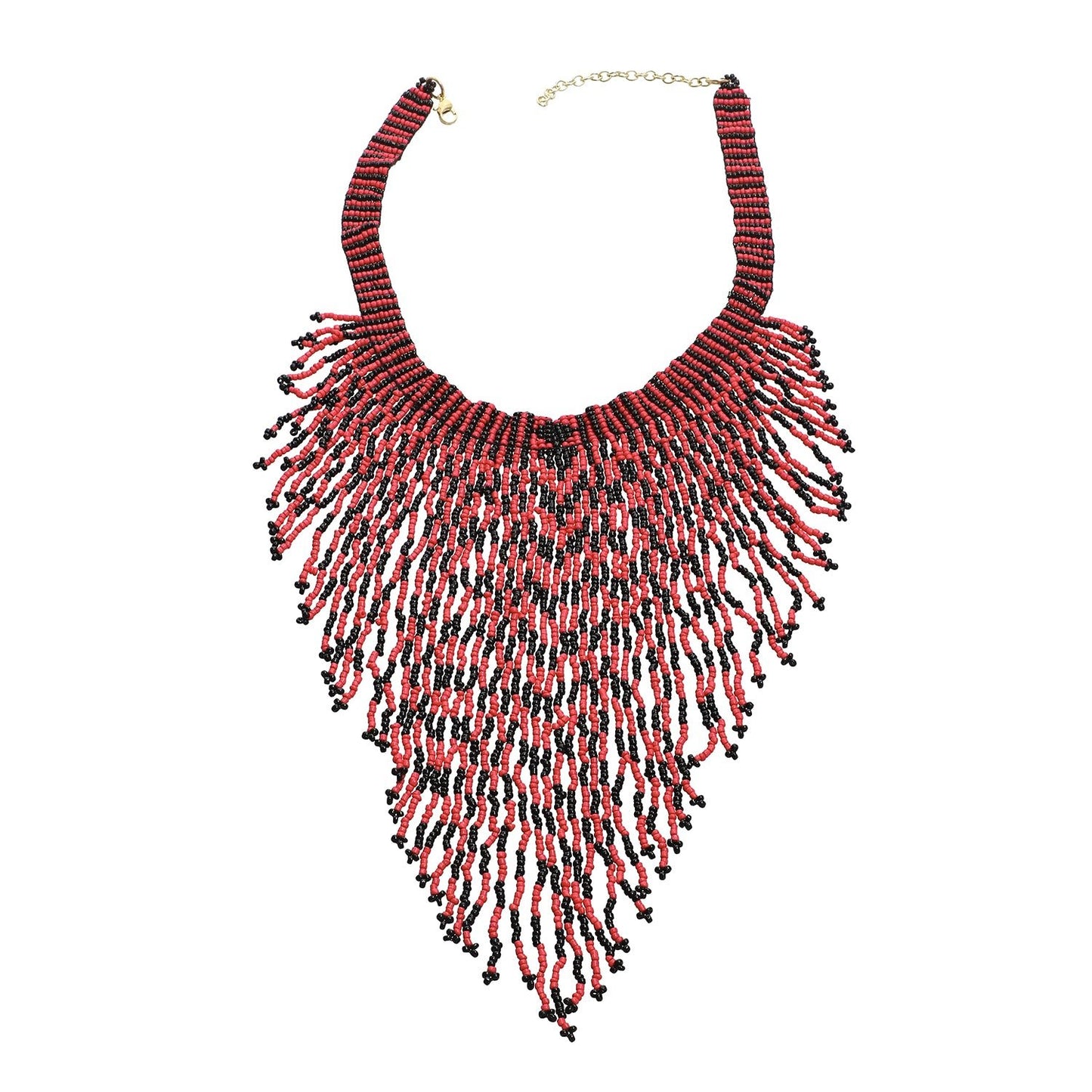 American Native Coral Glass Seed Beaded Necklace