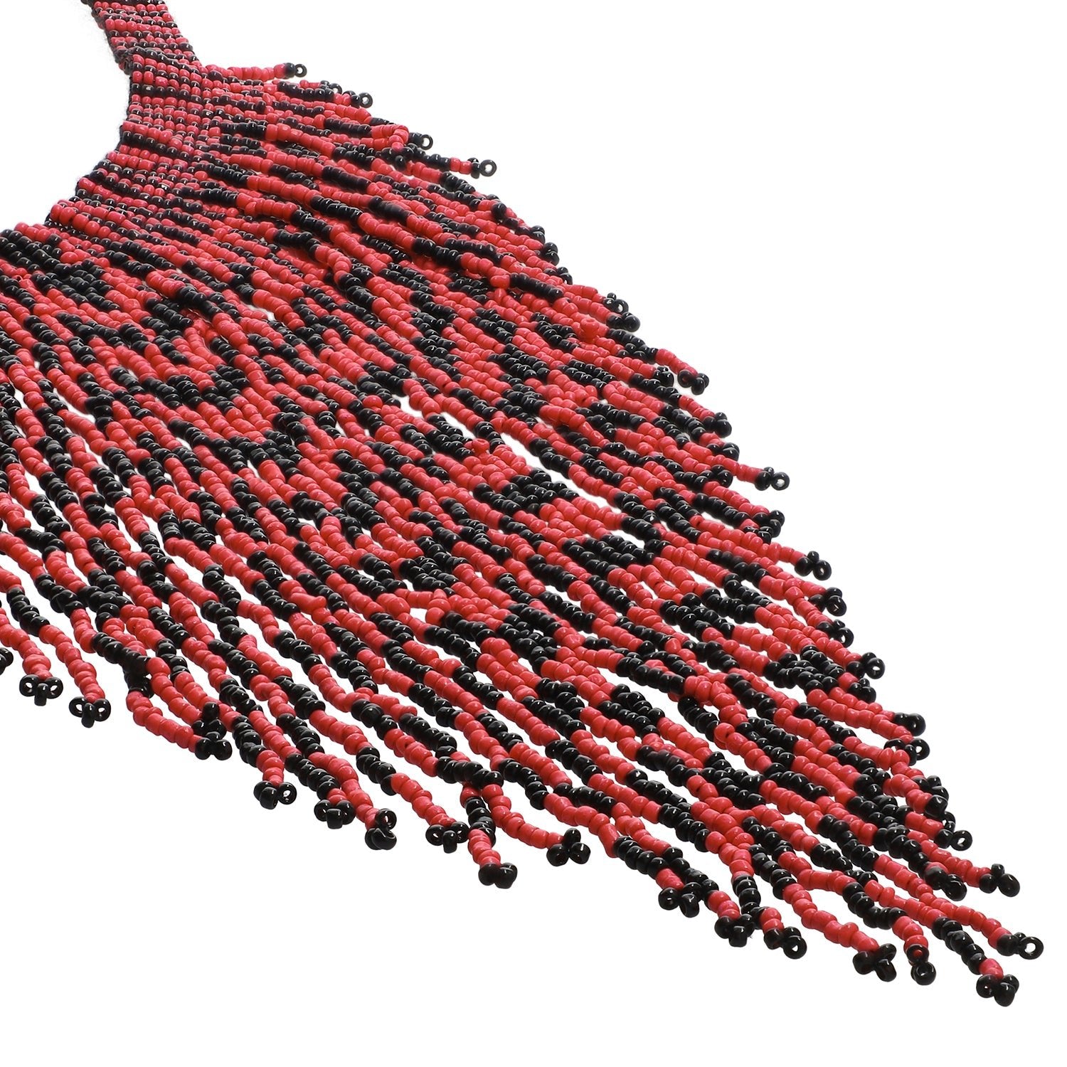 American Native Coral Glass Seed Beaded Necklace