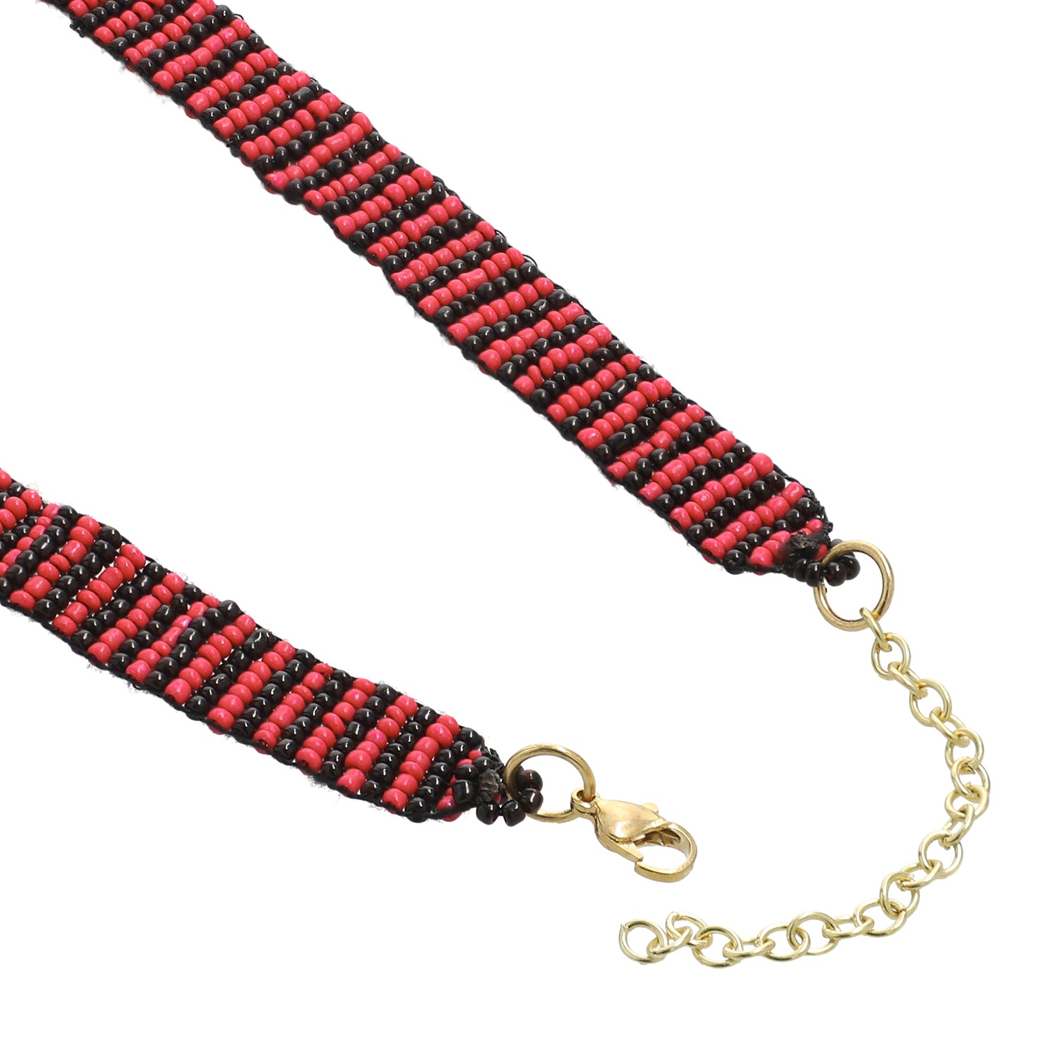 American Native Coral Glass Seed Beaded Necklace