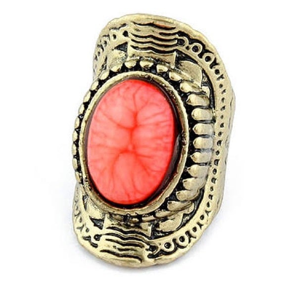 Antique Inspired Coral Shield Ring