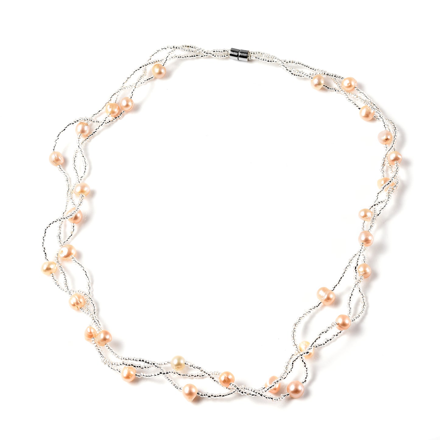Peach Freshwater Cultured Pearl and Glass Beaded Necklace 18 Inches