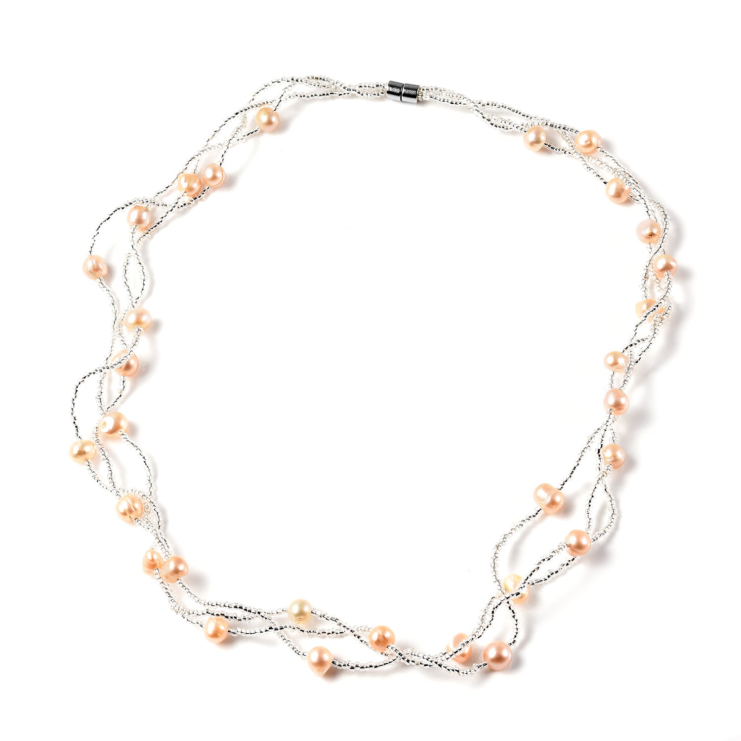 Peach Freshwater Cultured Pearl and Glass Beaded Necklace 18 Inches