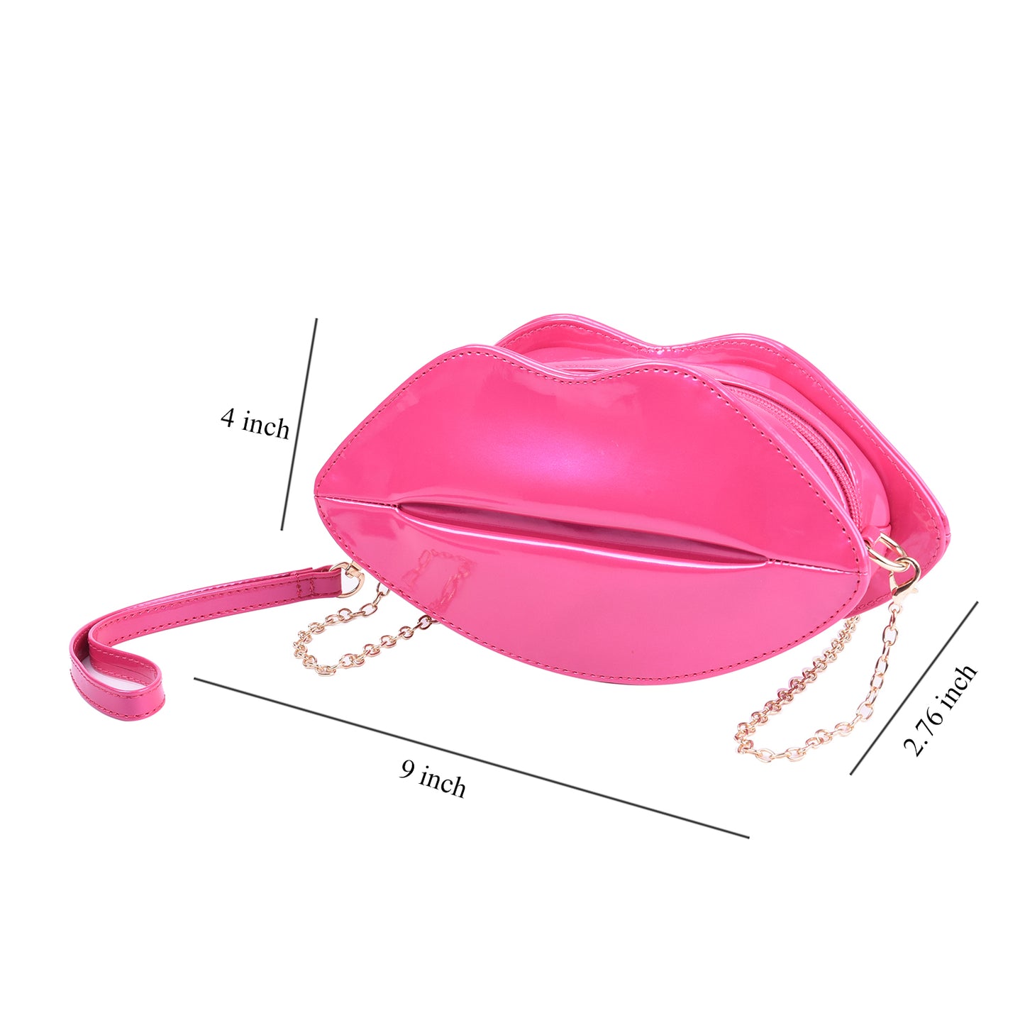 Dark Pink Faux Leather Iconic Lips Clutch Bagwith Shoulder Strap