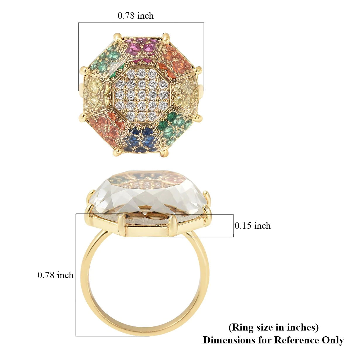 Multi Color Topaz Hexagon Ring Size 7, 9