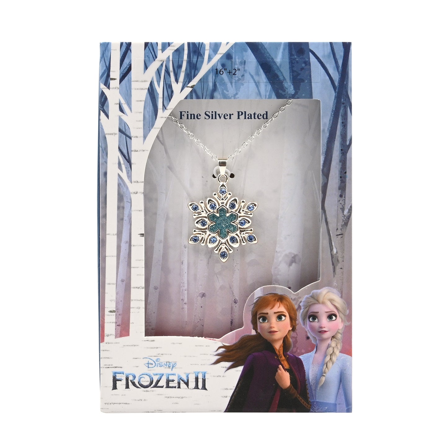 Necklace, Authentic Disney Frozen Light Blue Austrian Crystal and Aqua Glitter Enamel Snowflake Pendant Necklace