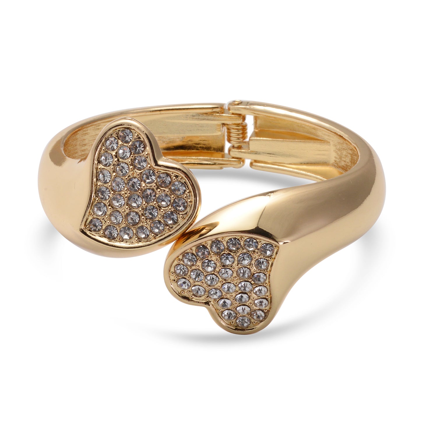 Double Heart Open End Cuff Bracelet in Silver, Gold or Rosetone