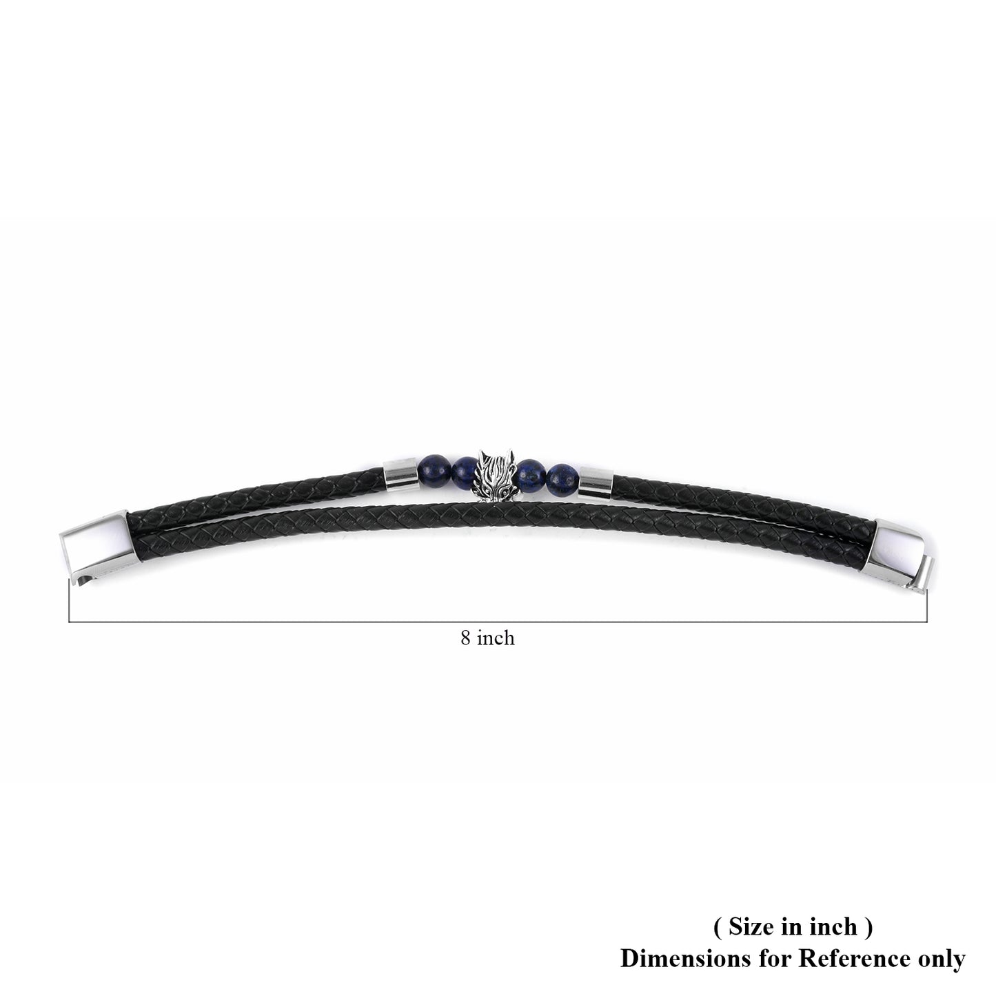 Men's Black Leather Dragon's Head and Lapis Lazuli Bracelet