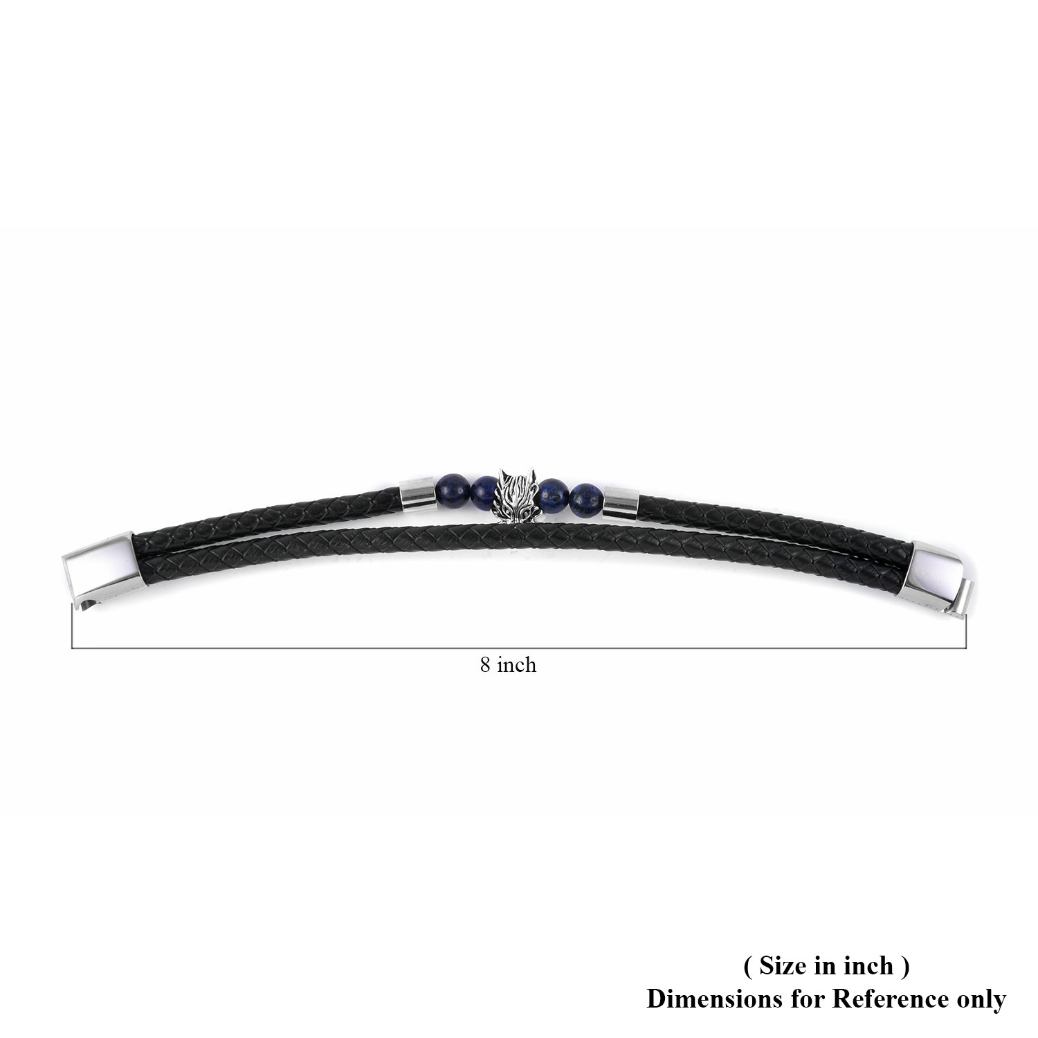 Men's Black Leather Dragon's Head and Lapis Lazuli Bracelet