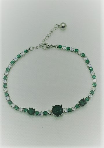 Simulated Topaz or Emerald Diamond Bracelet 7.5"