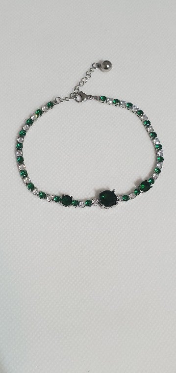 Simulated Topaz or Emerald Diamond Bracelet 7.5"