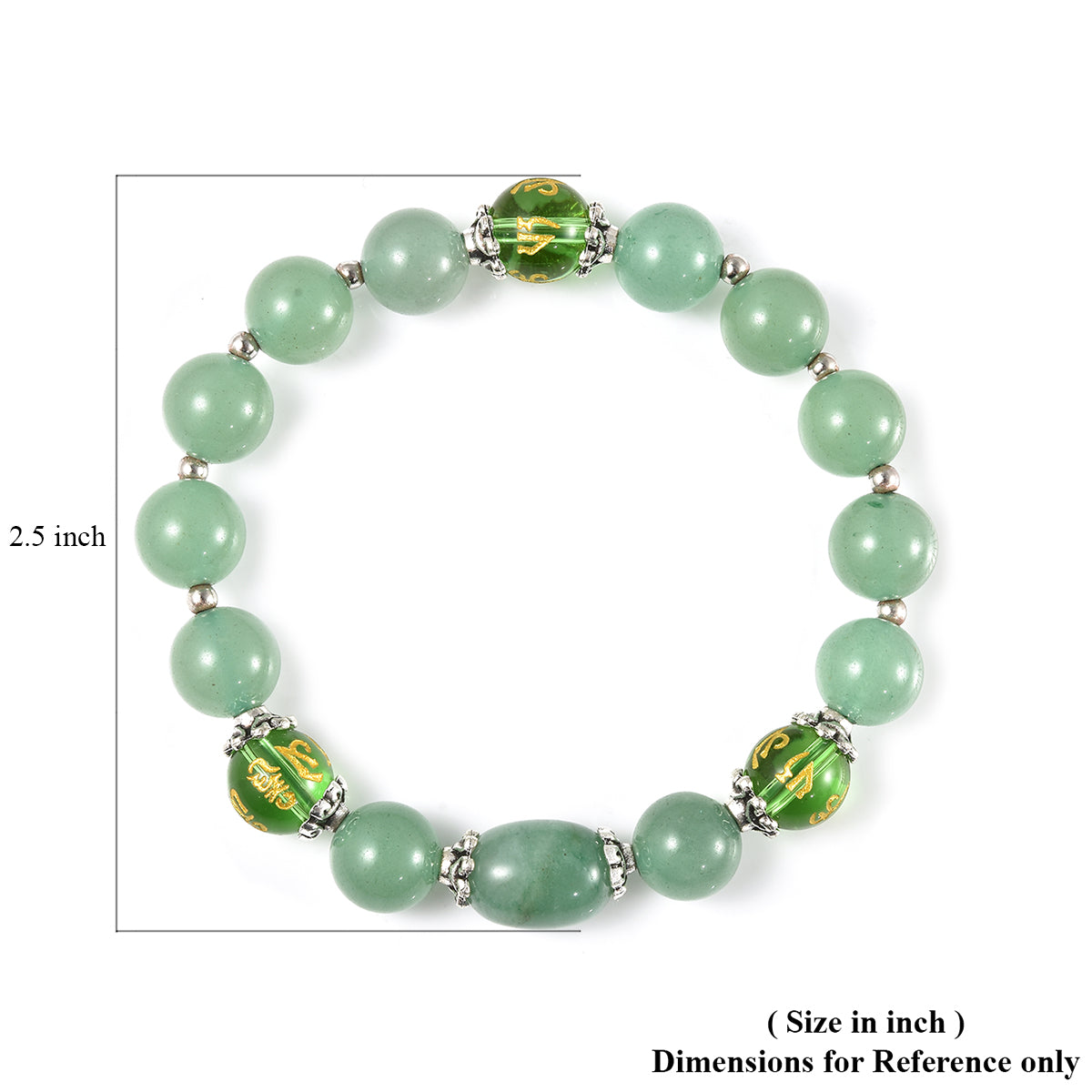 Feng Sui Green Aventurine and Engraved Green Glass Beaded Bracelet