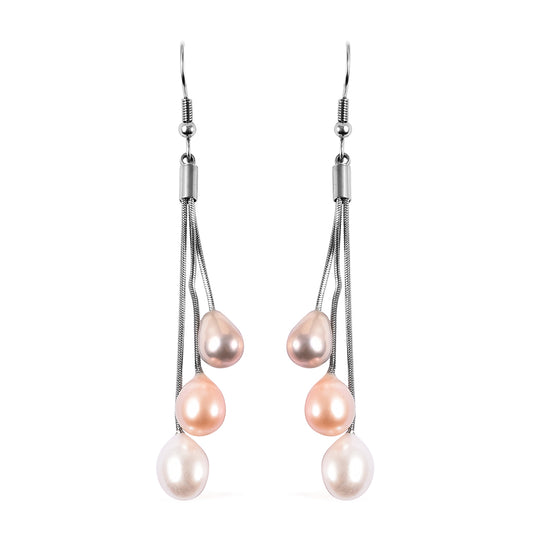 Multi Colored Pastel Freshwater Triple Drop Pearl Earrings
