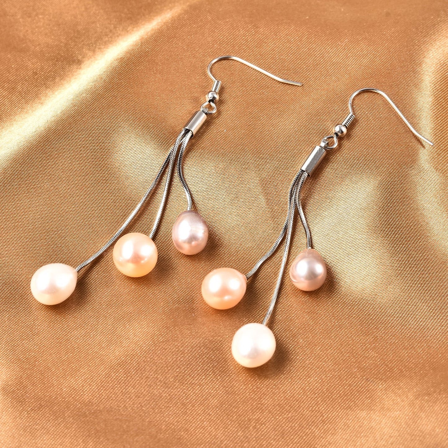 Multi Colored Pastel Freshwater Triple Drop Pearl Earrings