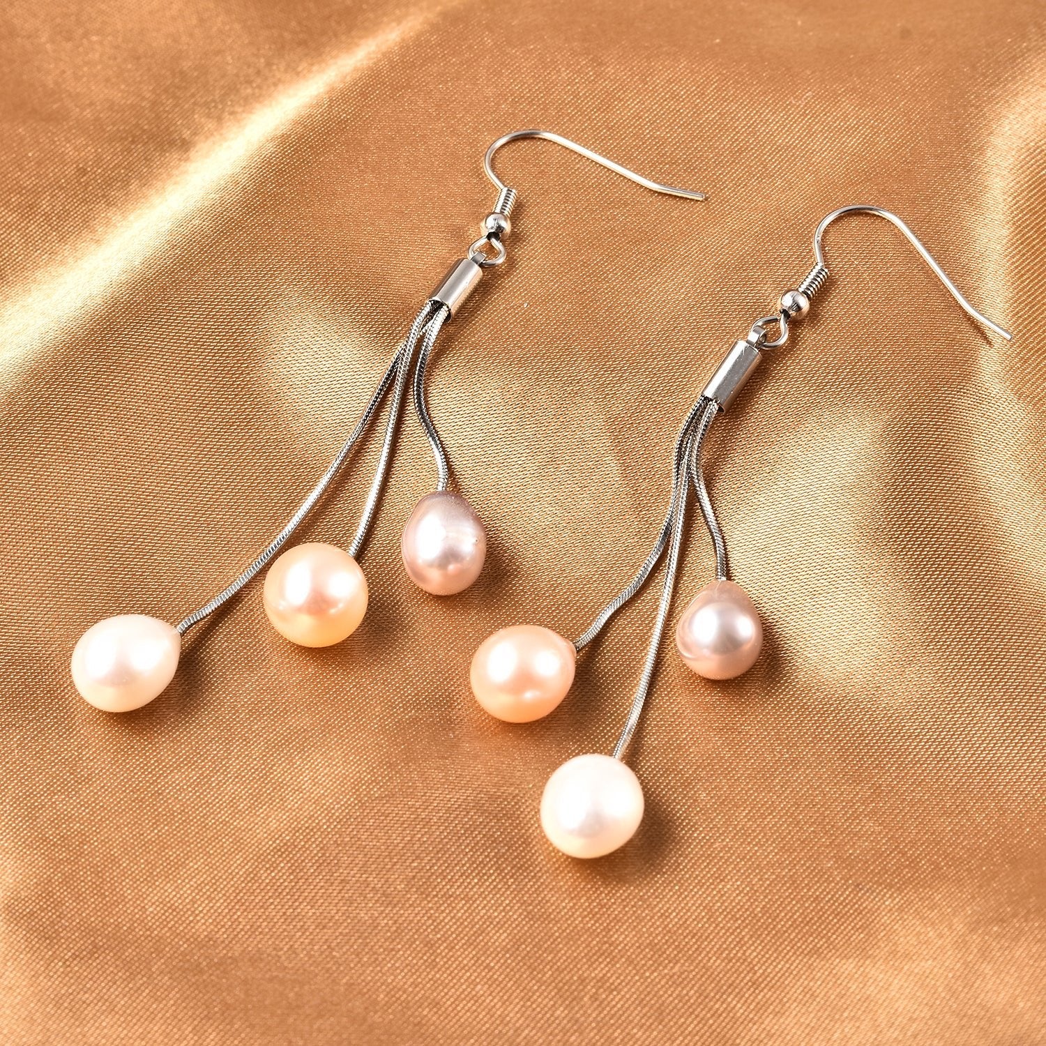 Multi Colored Pastel Freshwater Triple Drop Pearl Earrings