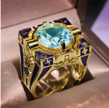 Unique Square Enameled 14k YG Aquamarine Ring