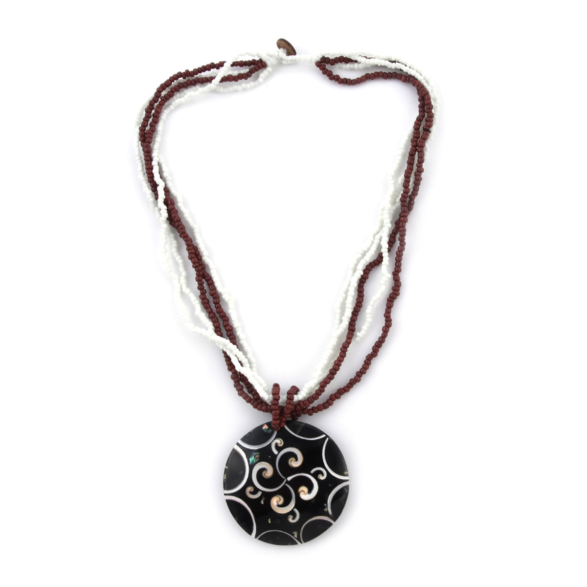 3 Strand Glass Beads Pearl Shell Necklace 18 inches