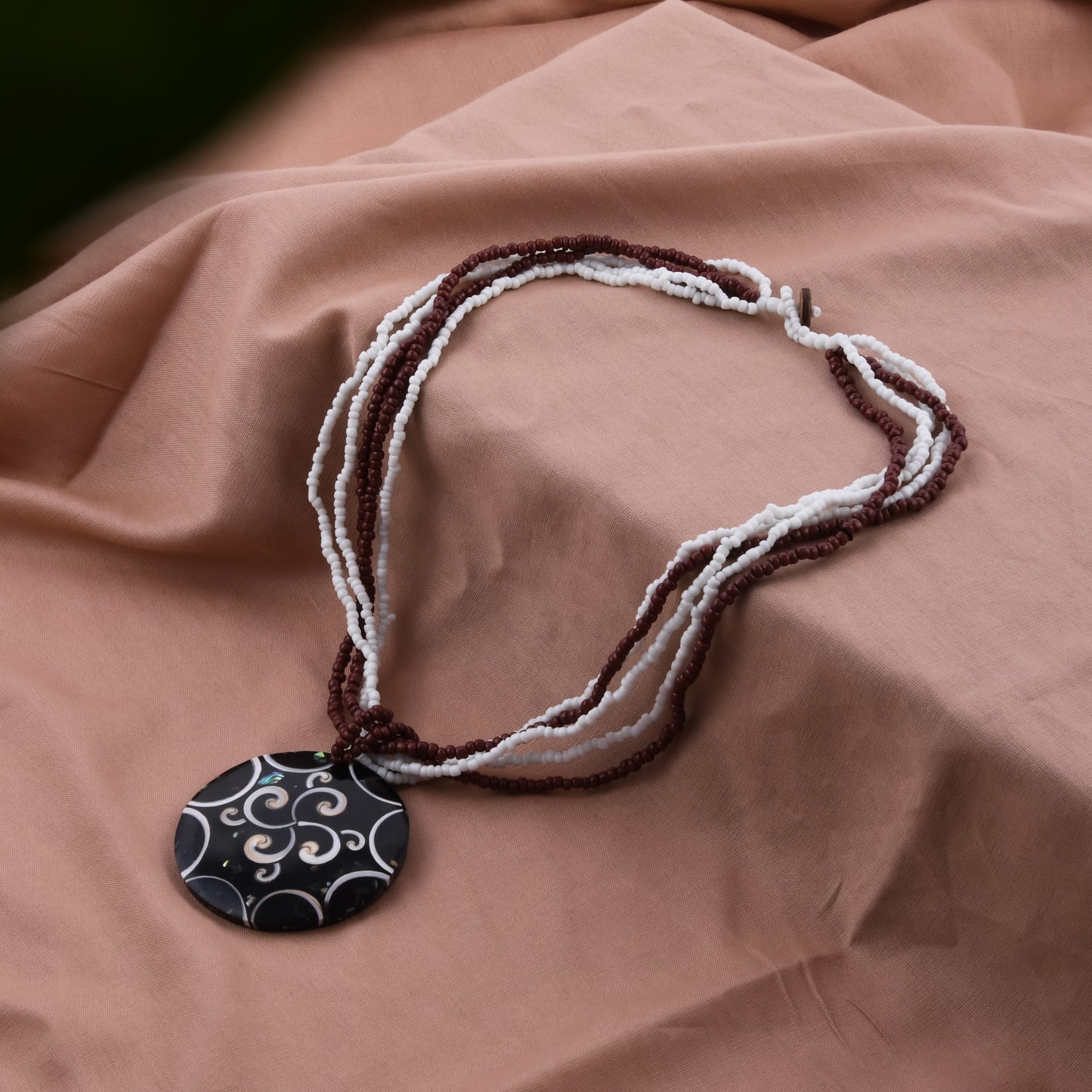 3 Strand Glass Beads Pearl Shell Necklace 18 inches