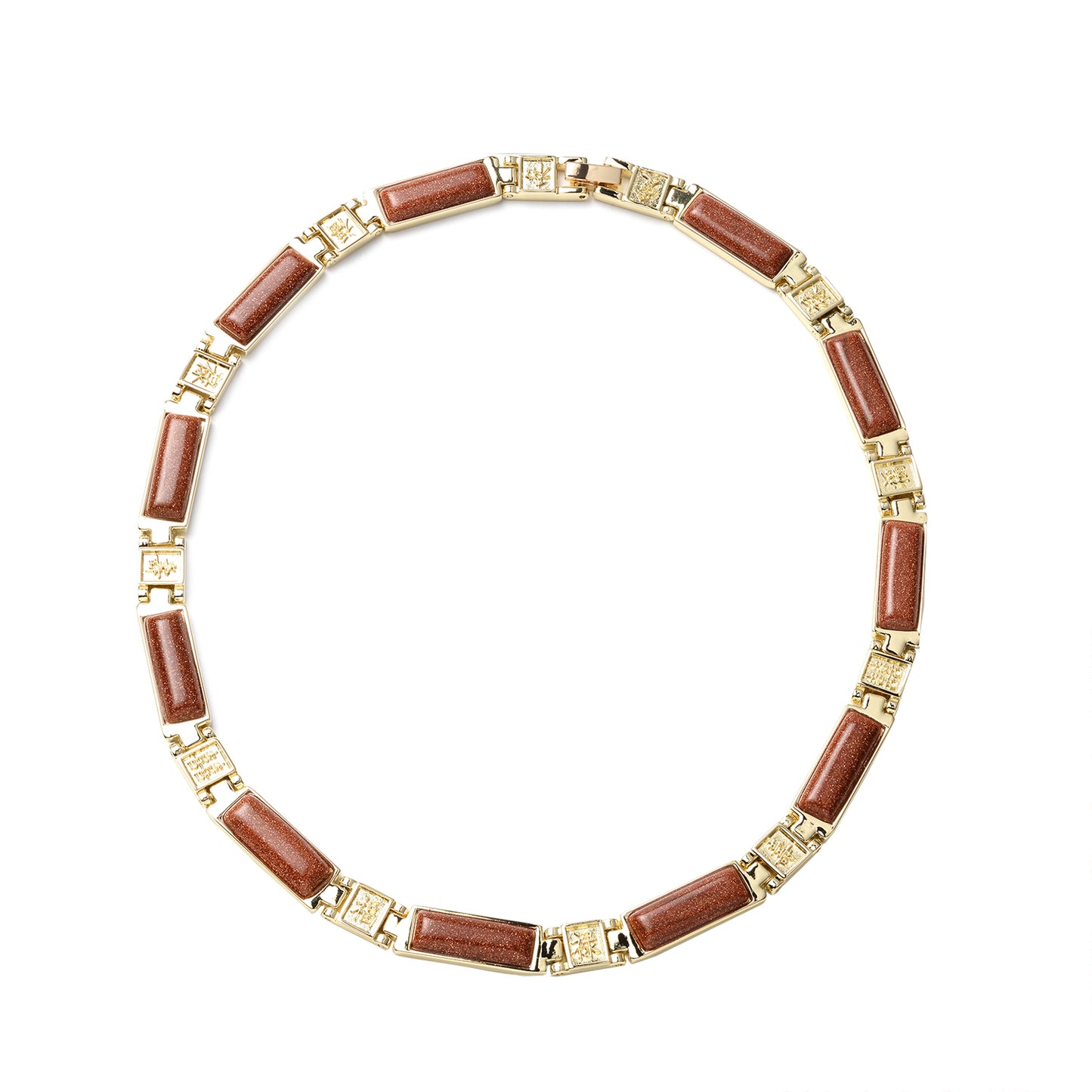 Magnetic Gold Sandstone Chinese Blessing Characters Necklace