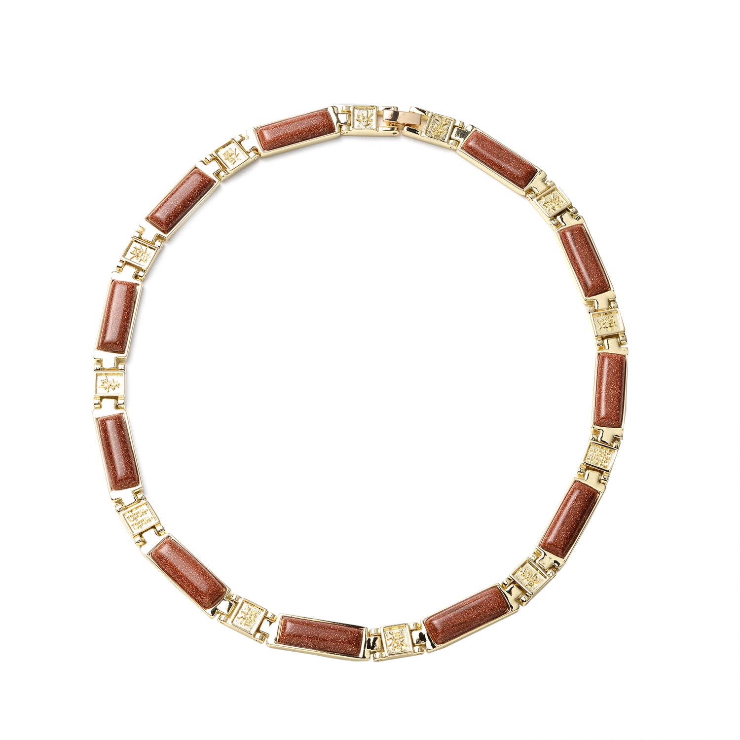 Magnetic Gold Sandstone Chinese Blessing Characters Necklace