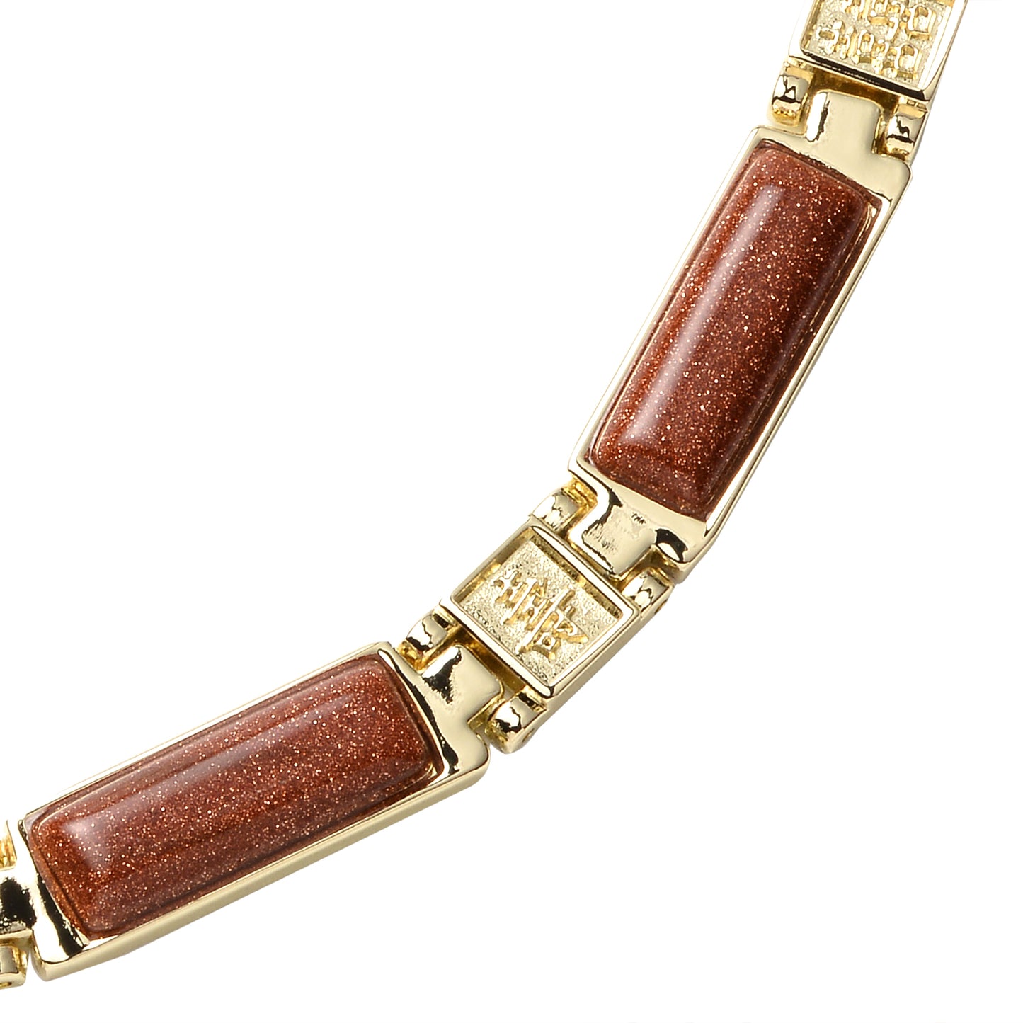 Magnetic Gold Sandstone Chinese Blessing Characters Necklace