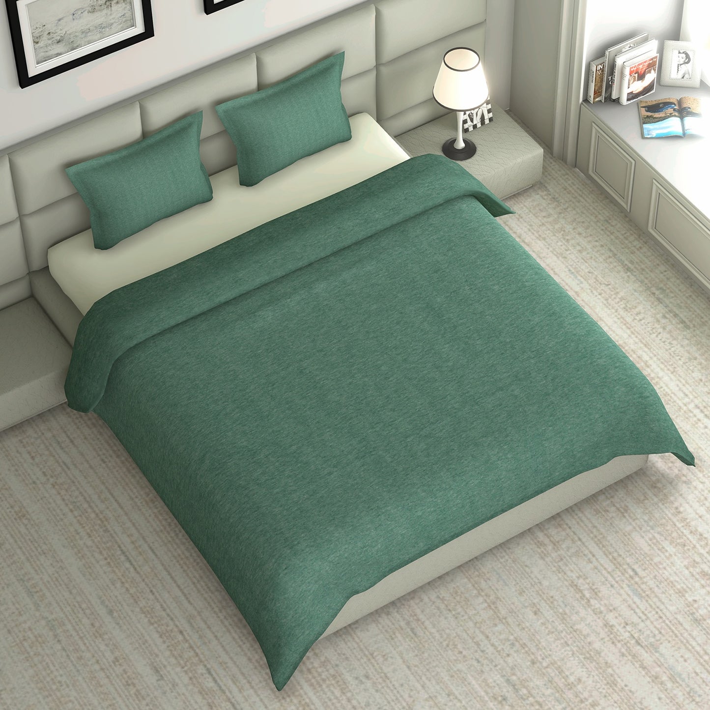 3 Piece Melange Blanket and Pillow Cases Blue or Green