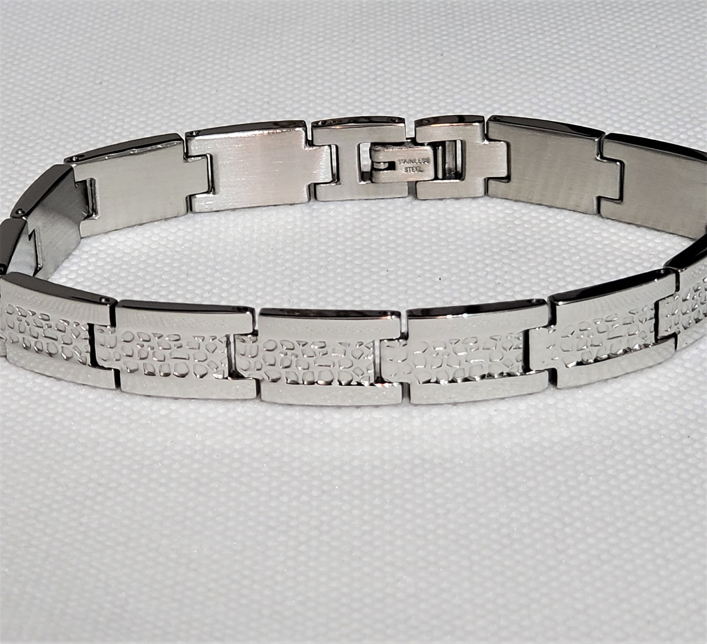 Men's Bracelet and Honey Comb  and Textured Dog Tag Pendant Necklace