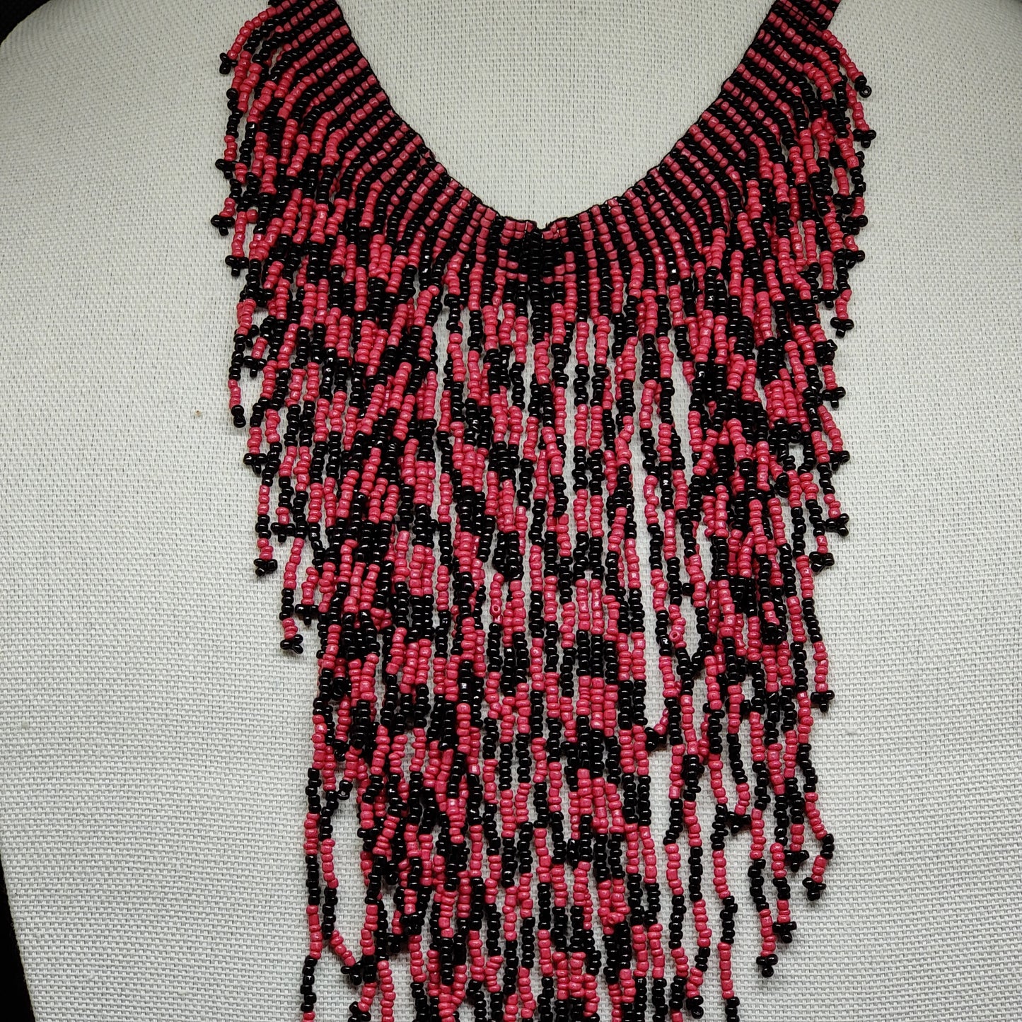 American Native Coral Glass Seed Beaded Necklace