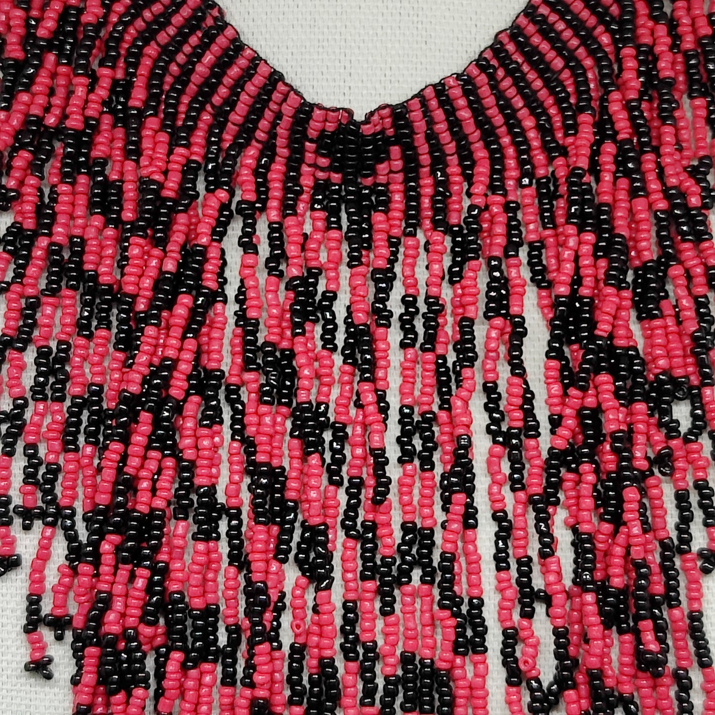 American Native Coral Glass Seed Beaded Necklace