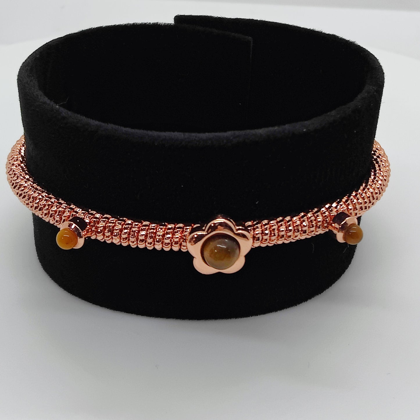 Genuine Tiger's Eye Copper Magnetic Open Back Bracelet Bangle