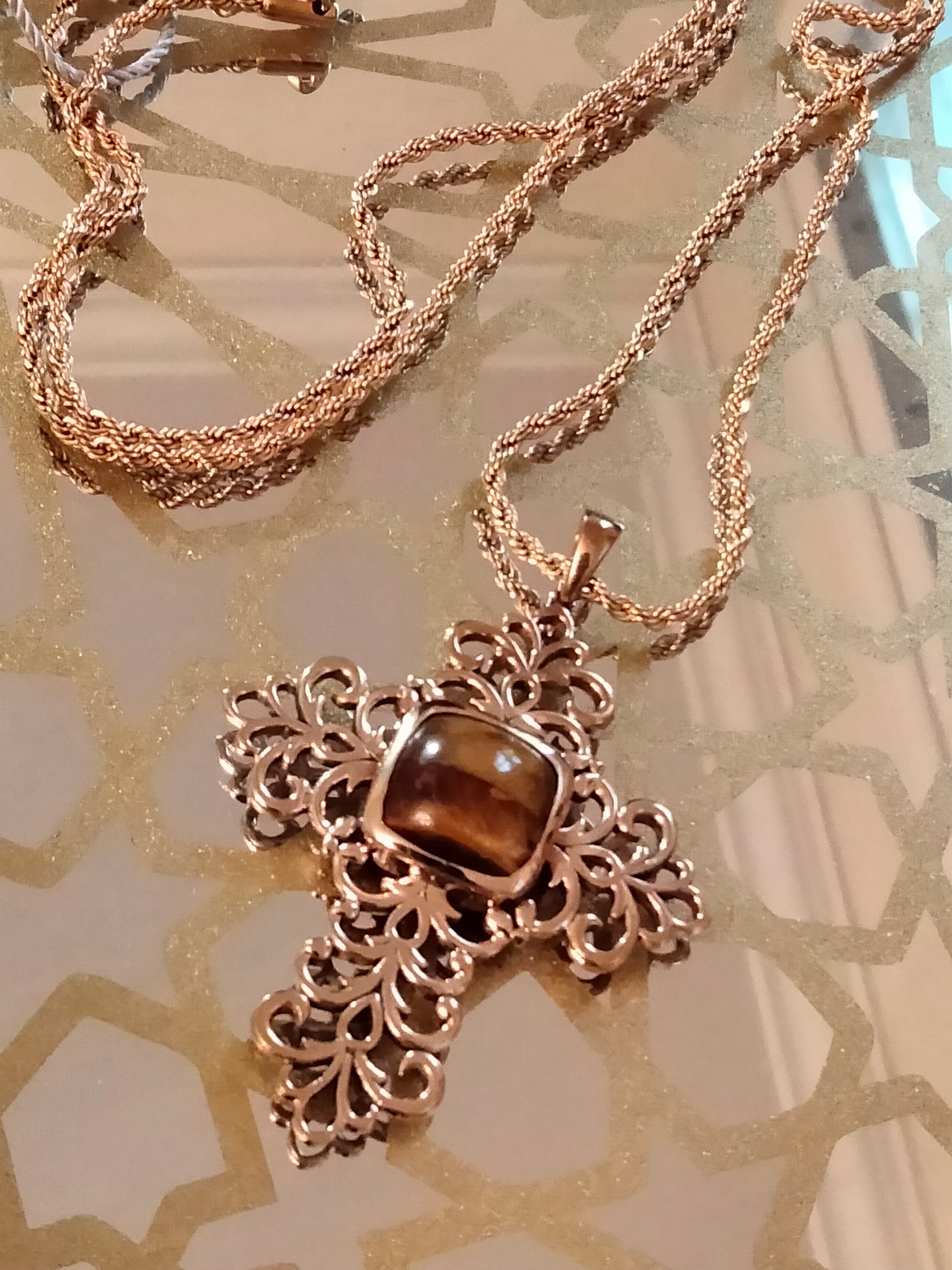 Artisan South African Tigers Eye Cross Necklace with Free Premium Chain