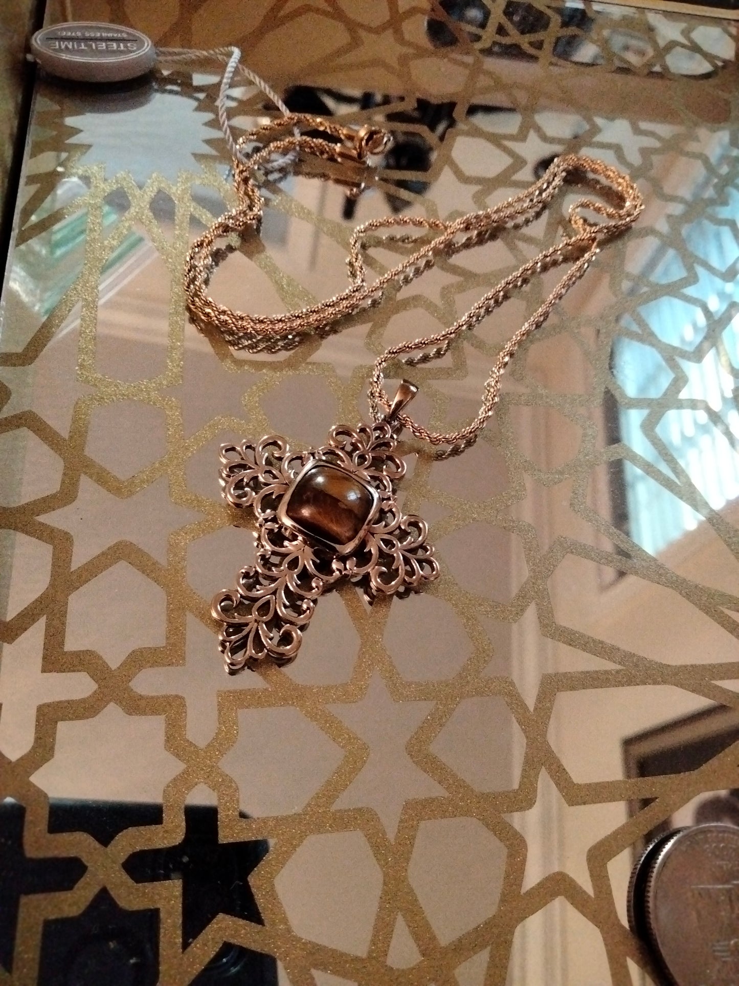 Artisan South African Tigers Eye Cross Necklace with Free Premium Chain