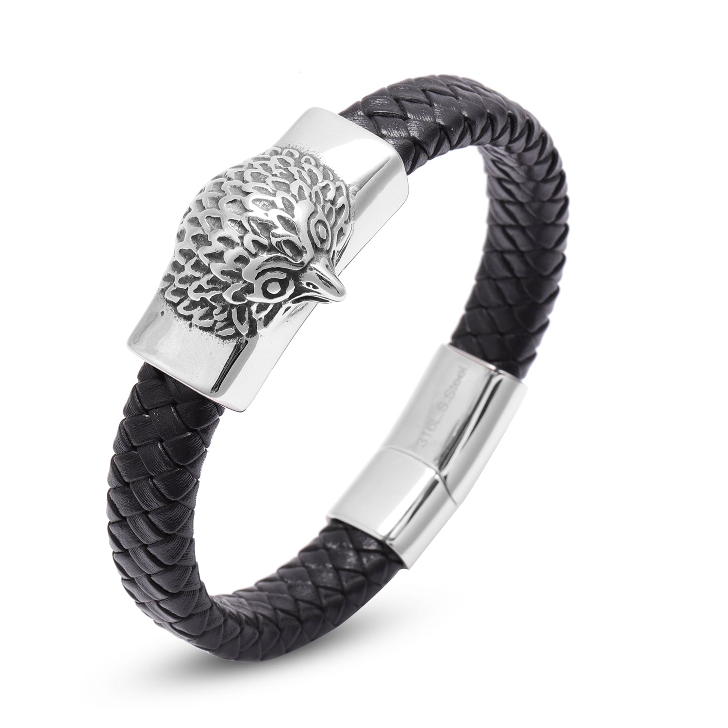 Men's Eagle Head Indian Agate Beads, Genuine Leather Bracelet Set