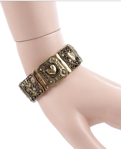 Intricate 2 Tone Cross and Heart Bracelet