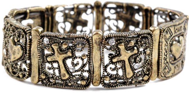 Intricate 2 Tone Cross and Heart Bracelet