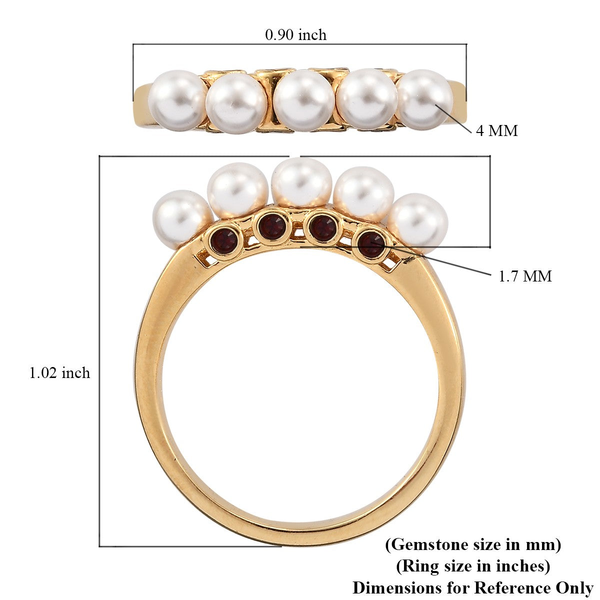5 Pearl Crystal 18K YG Ring Size 6