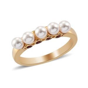 5 Pearl Crystal 18K YG Ring Size 6