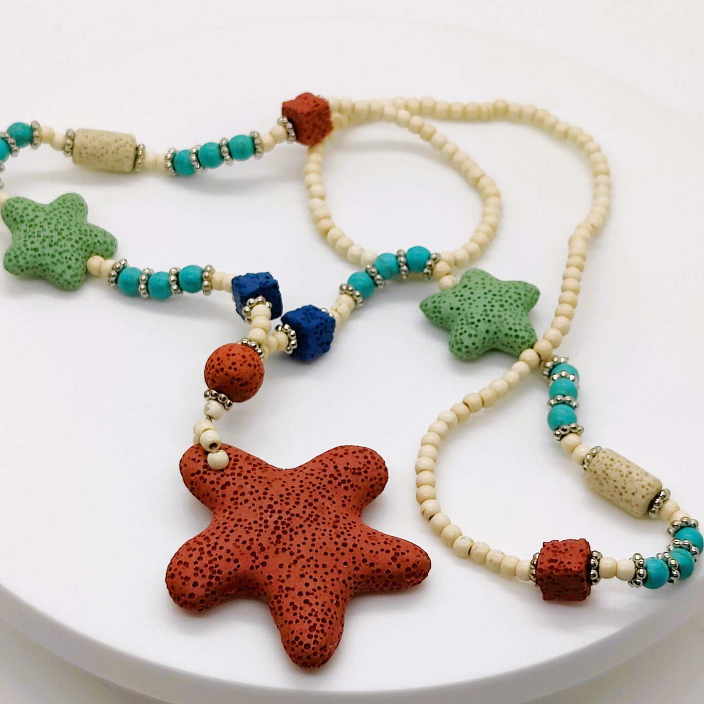 Lava White and Blue Howlite Floral Necklace Unisex