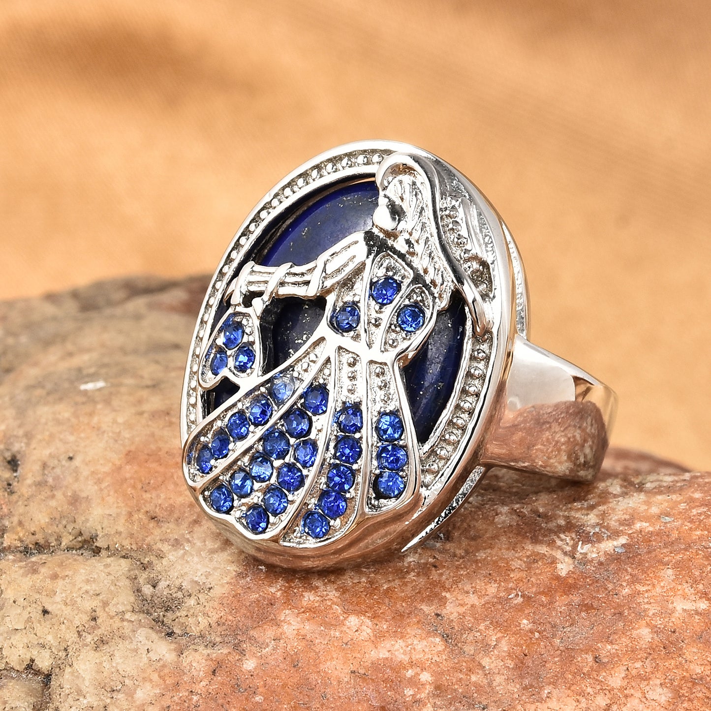 Lapis Lazuli and Blue Austrian Crystal Ring Size 7